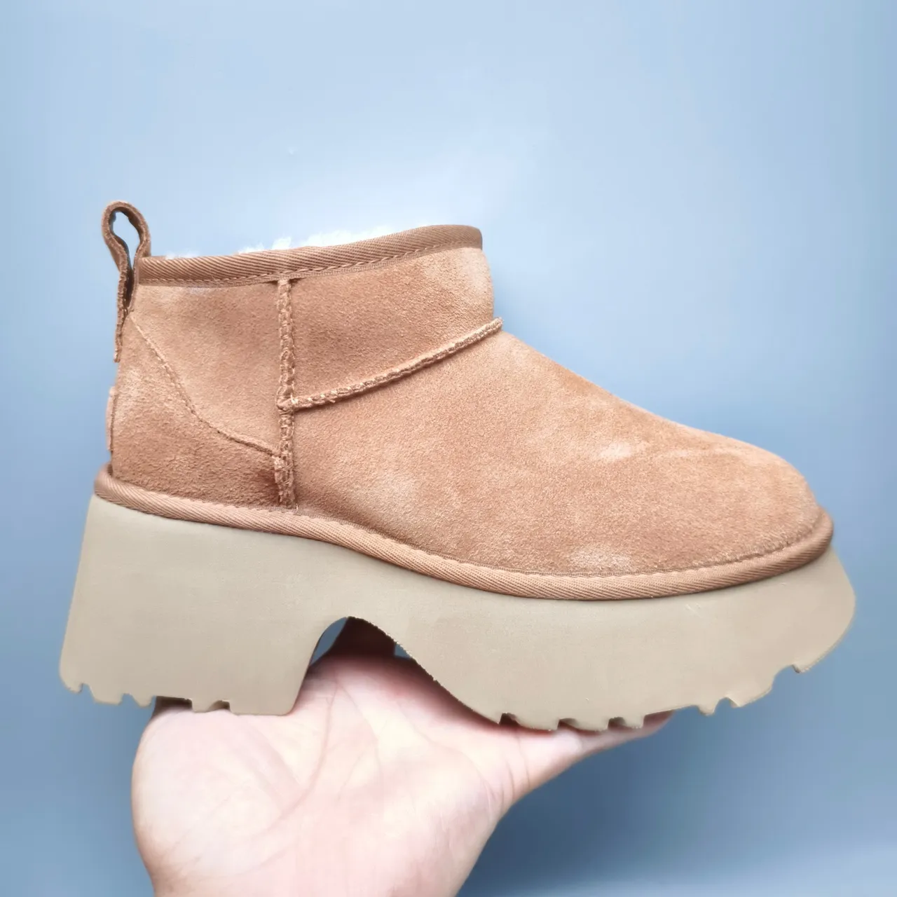 UGG Classic Mini Tan Suede Shearling-Lined Platform Snow Boot 2