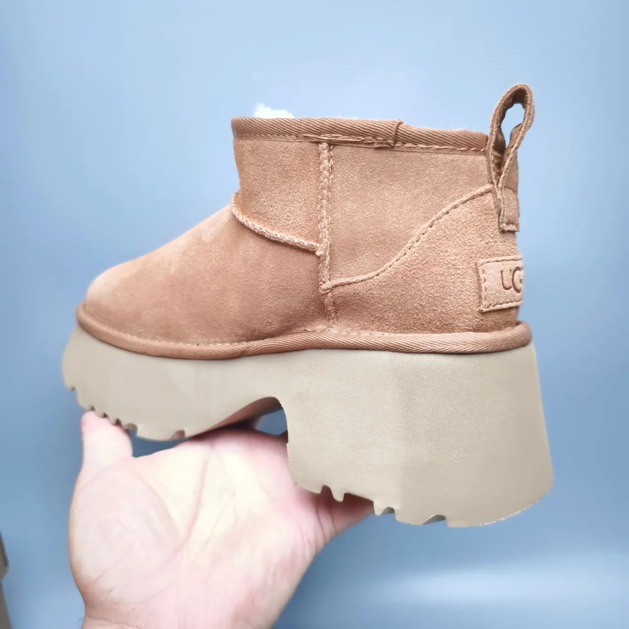 UGG Classic Mini Tan Suede Shearling-Lined Platform Snow Boot 4