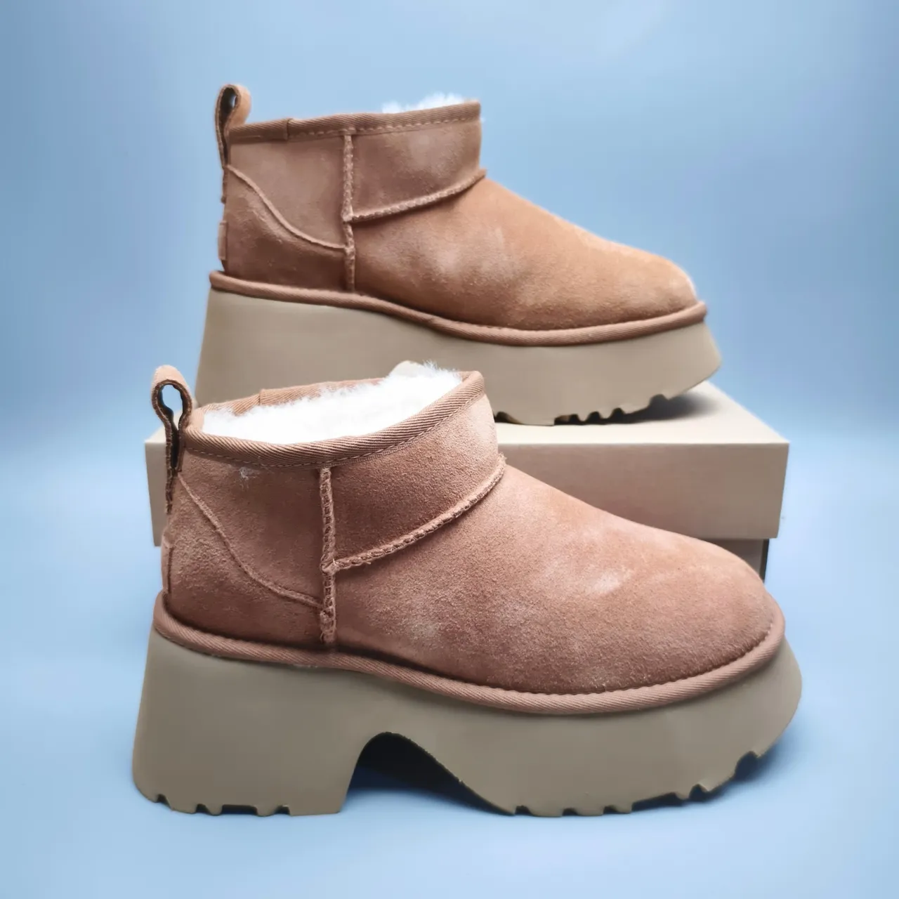 UGG Classic Mini Tan Suede Shearling-Lined Platform Snow Boot 5