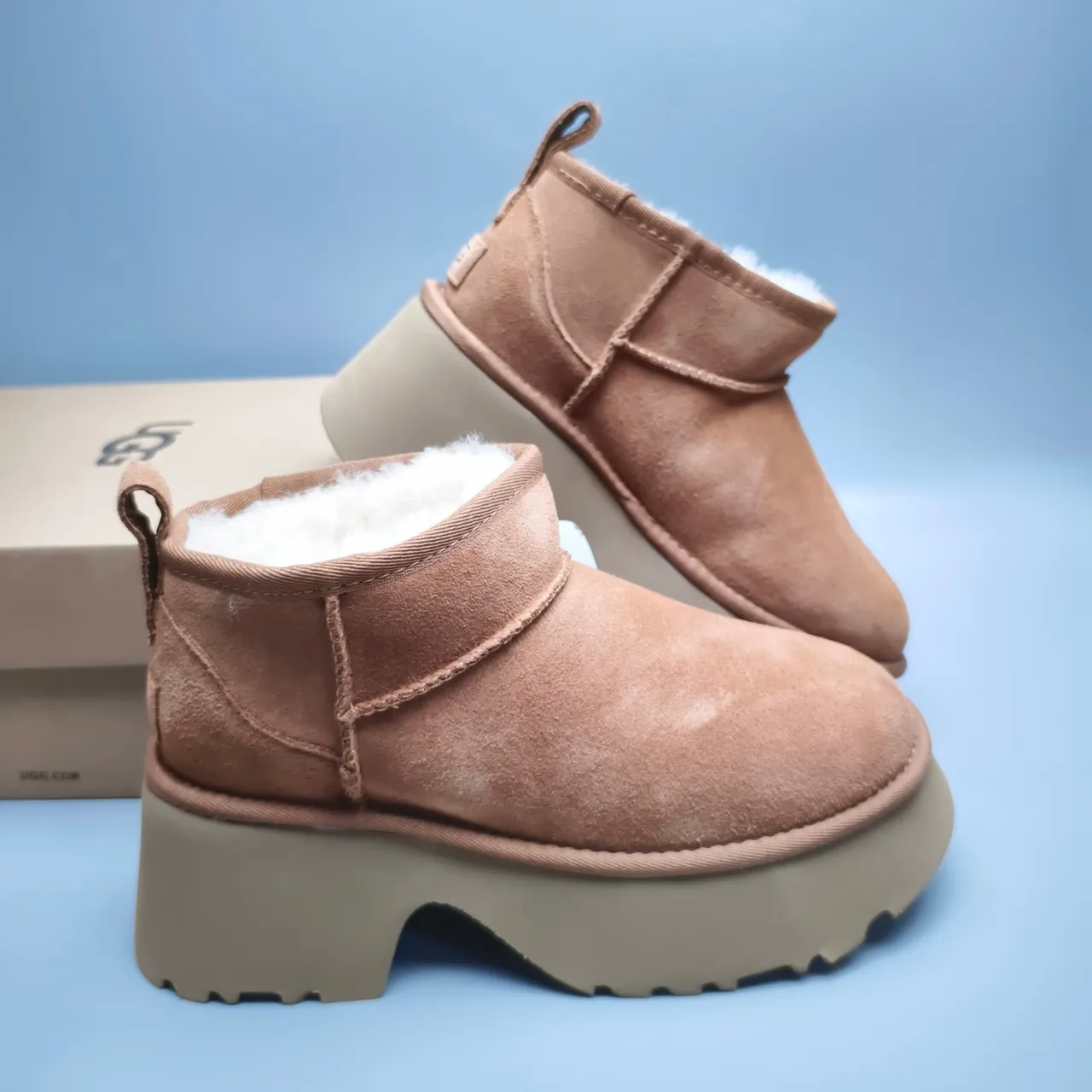 UGG Classic Mini Tan Suede Shearling-Lined Platform Snow Boot 6