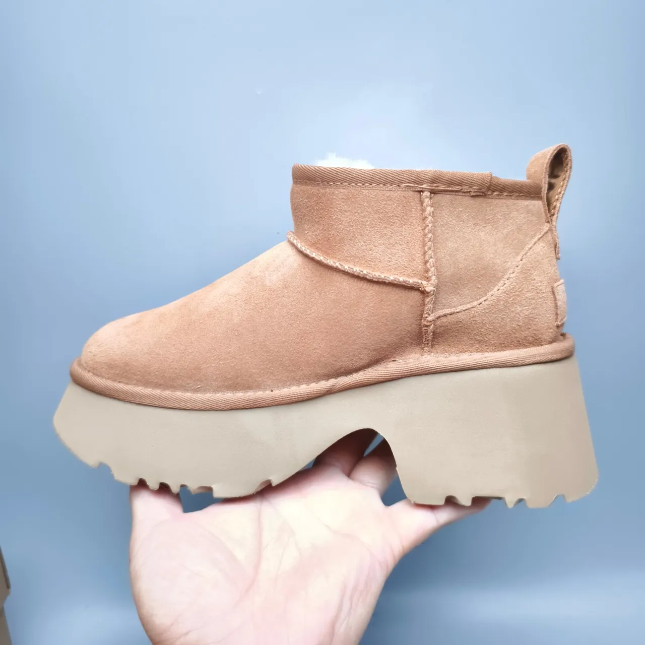 UGG Classic Mini Tan Suede Shearling-Lined Platform Snow Boot 7