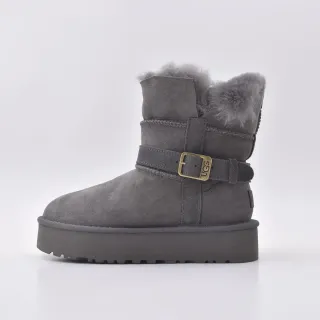 UGG Gray Beige Suede Upper Shearling-Lined Cuff Snow Boots