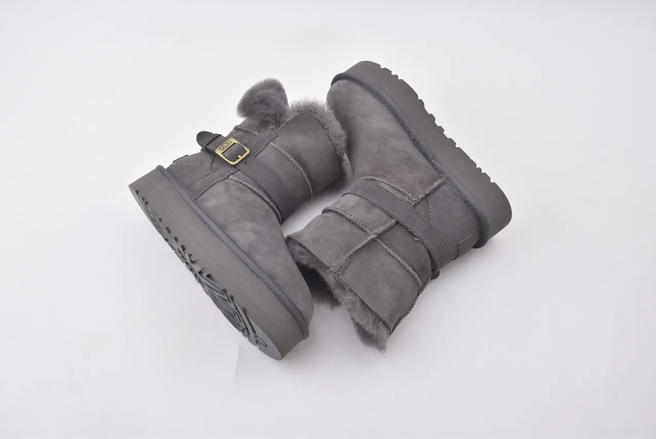 UGG Gray Beige Suede Upper Shearling-Lined Cuff Snow Boots 2