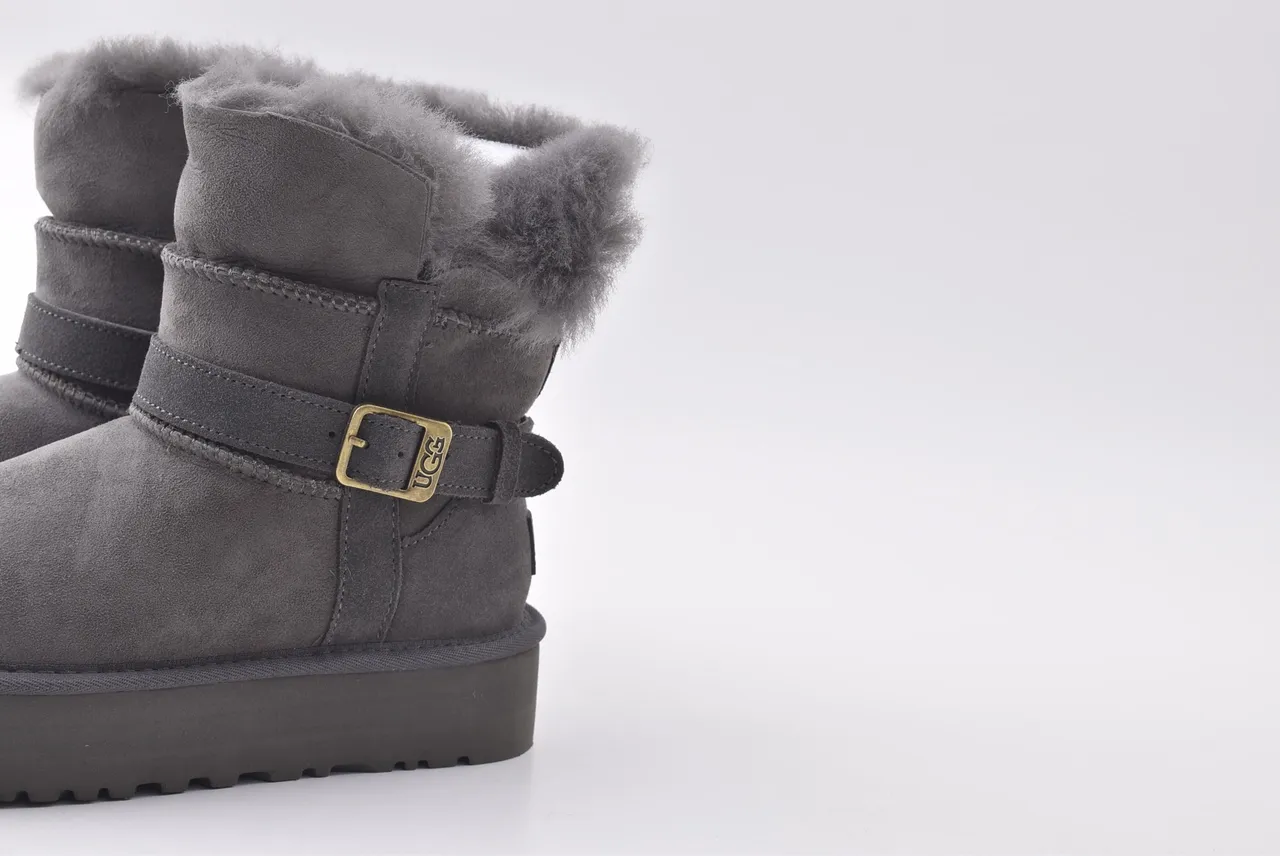 UGG Gray Beige Suede Upper Shearling-Lined Cuff Snow Boots 4