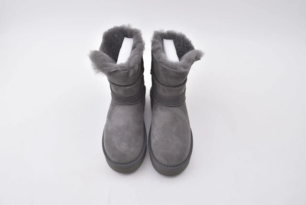 UGG Gray Beige Suede Upper Shearling-Lined Cuff Snow Boots 5