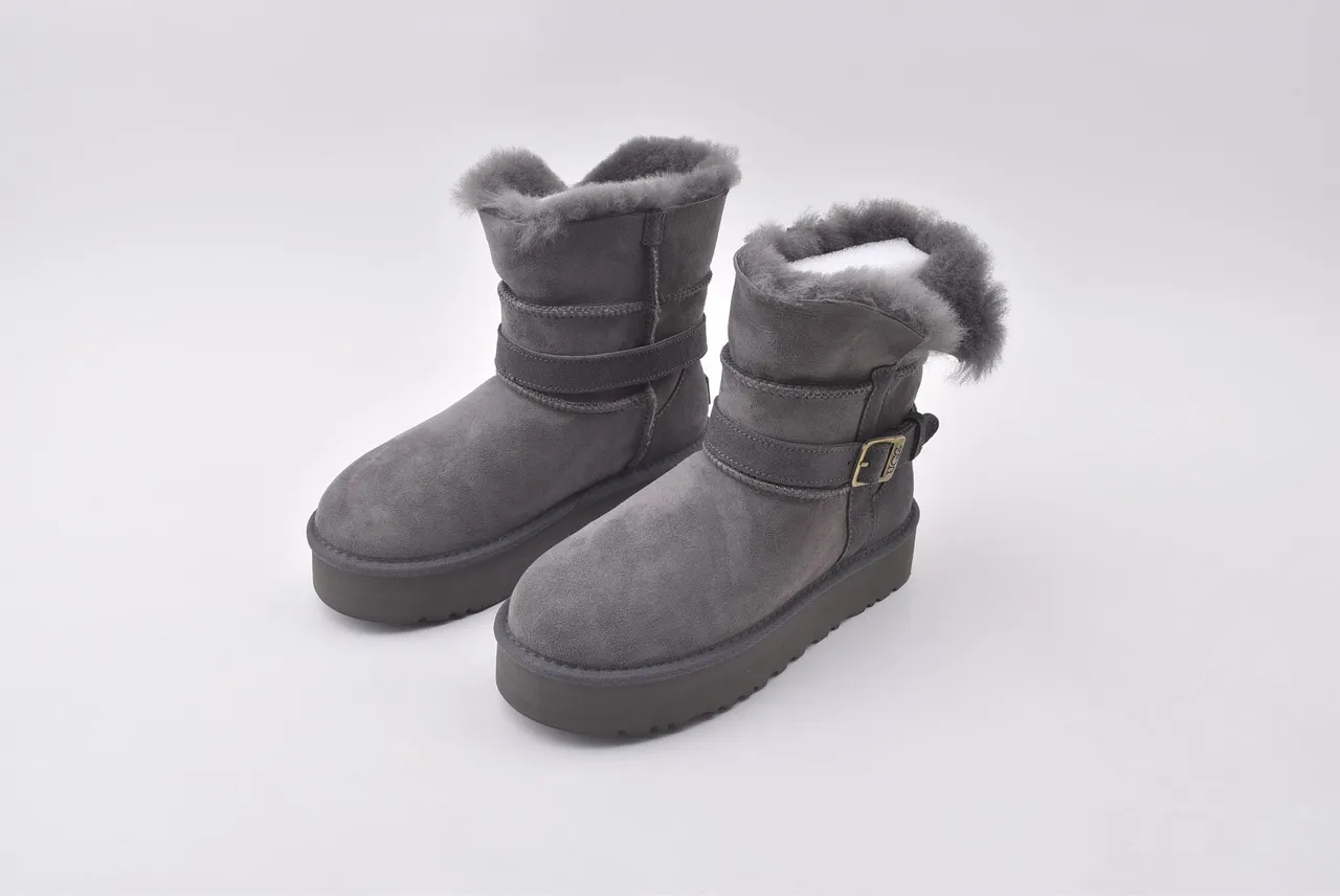 UGG Gray Beige Suede Upper Shearling-Lined Cuff Snow Boots 7