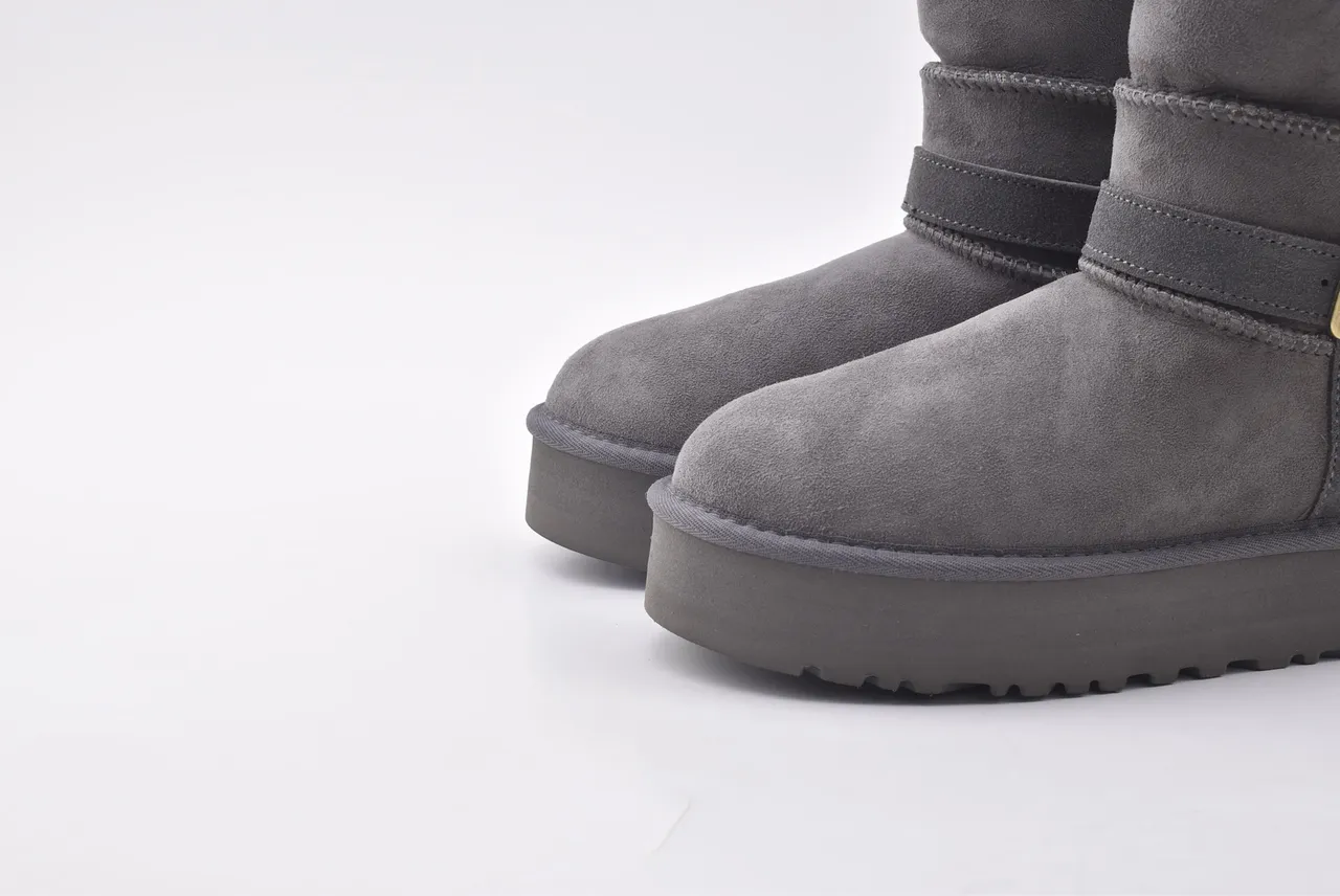 UGG Gray Beige Suede Upper Shearling-Lined Cuff Snow Boots 8
