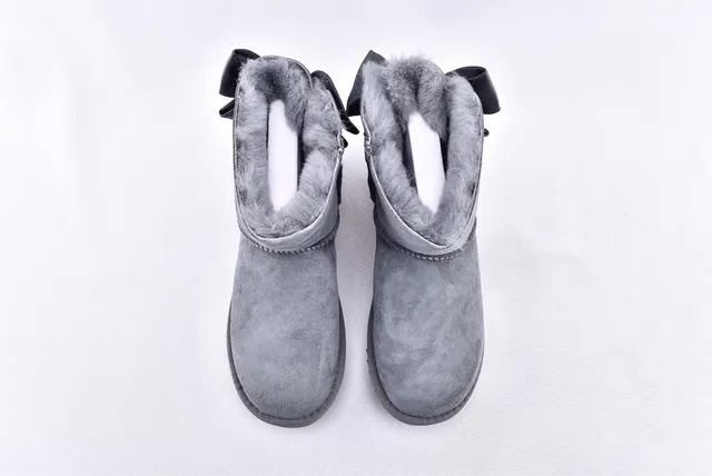 UGG Mini Bailey Bow Gray Suede Shearling-Lined Snow Boots 3