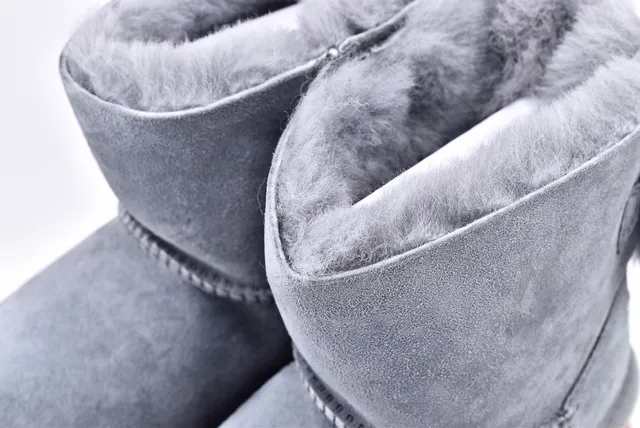 UGG Mini Bailey Bow Gray Suede Shearling-Lined Snow Boots 11