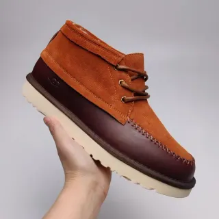 UGG Orange Burgundy Suede-and-Leather Two-Tone Moccasin-Stitched Toe Ankle Boots