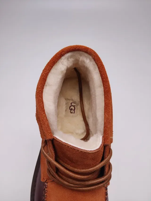 UGG Laranja Burdeos Couro e Camurça de Duas Cores Botas Mocassim Costuradas na Ponta 3
