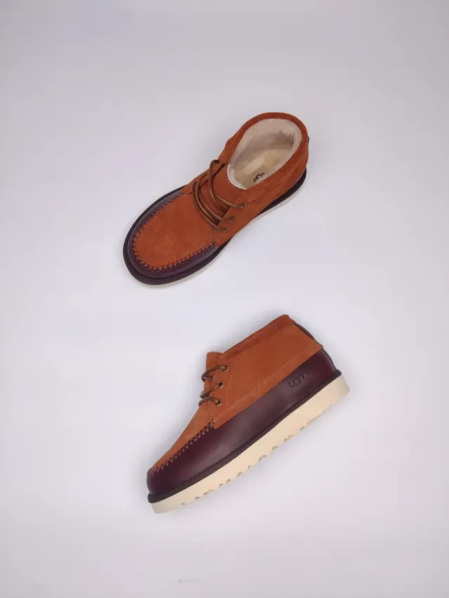UGG Laranja Burdeos Couro e Camurça de Duas Cores Botas Mocassim Costuradas na Ponta 4