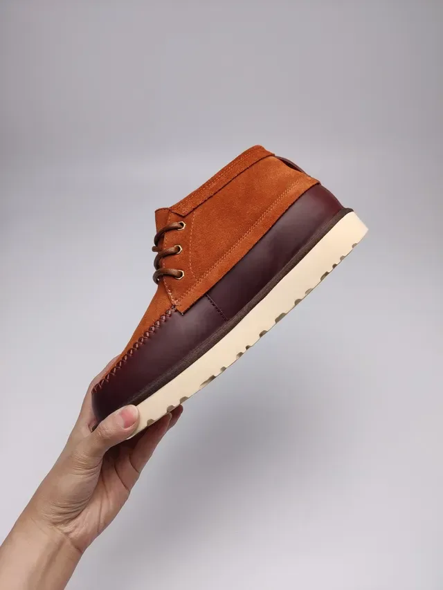 UGG Laranja Burdeos Couro e Camurça de Duas Cores Botas Mocassim Costuradas na Ponta 5