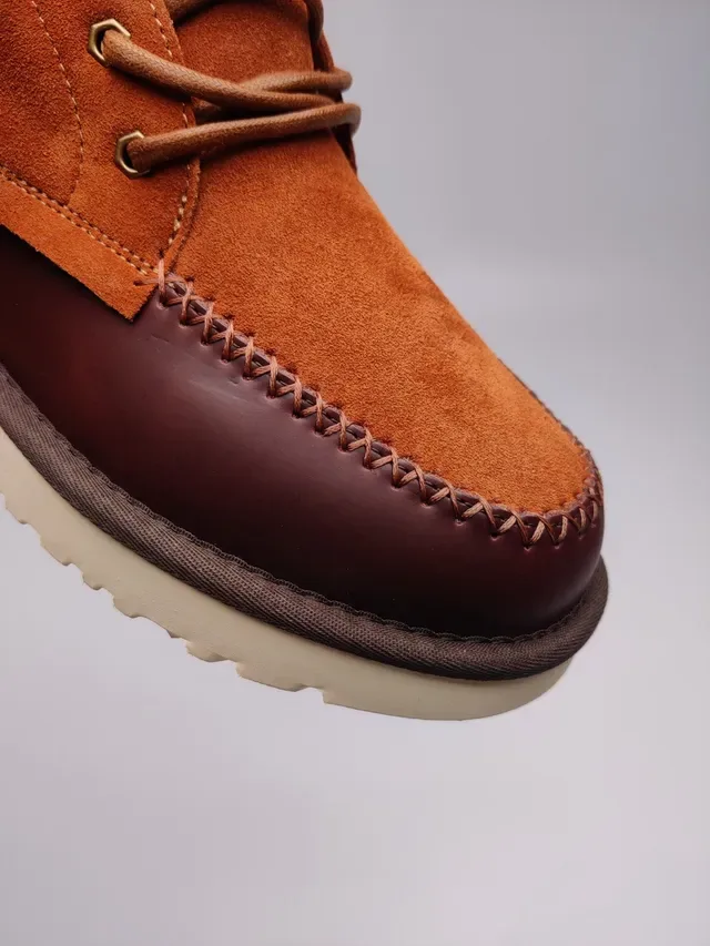 UGG Laranja Burdeos Couro e Camurça de Duas Cores Botas Mocassim Costuradas na Ponta 7
