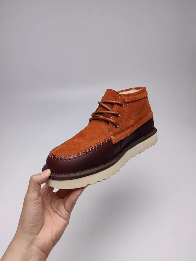 UGG Laranja Burdeos Couro e Camurça de Duas Cores Botas Mocassim Costuradas na Ponta 8