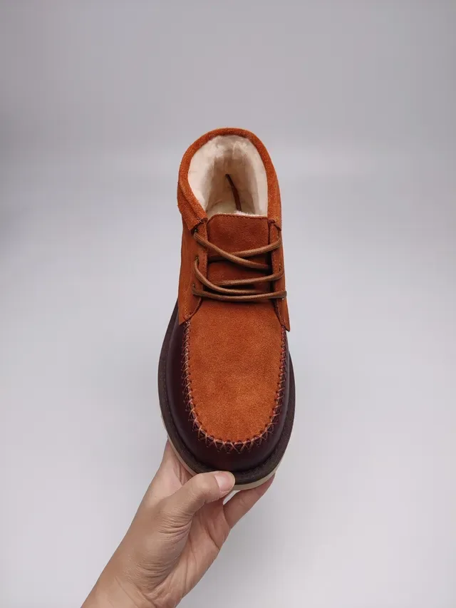 UGG Laranja Burdeos Couro e Camurça de Duas Cores Botas Mocassim Costuradas na Ponta 9