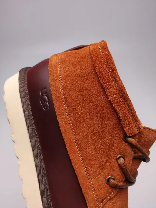 UGG Laranja Burdeos Couro e Camurça de Duas Cores Botas Mocassim Costuradas na Ponta 10