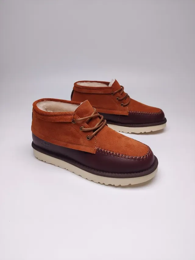 UGG Laranja Burdeos Couro e Camurça de Duas Cores Botas Mocassim Costuradas na Ponta 12