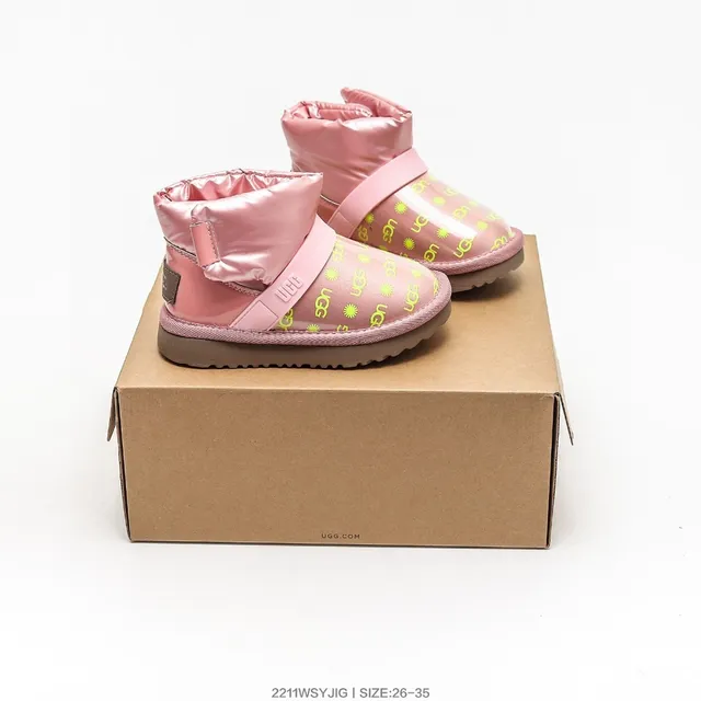 UGG Pink Multicolor Puffy-Cuffed Translucent-Panel Snow Boots 5