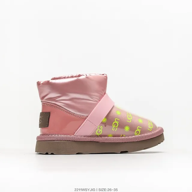 UGG Pink Multicolor Puffy-Cuffed Translucent-Panel Snow Boots 22