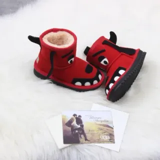 UGG Red Black Character-Faced Plush-Lined Snow Boots
