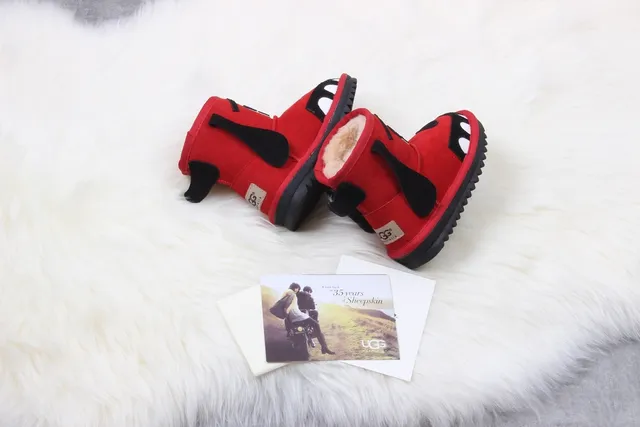 UGG Red Black Character-Faced Plush-Lined Snow Boots 5