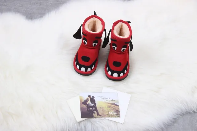 UGG Red Black Character-Faced Plush-Lined Snow Boots 7