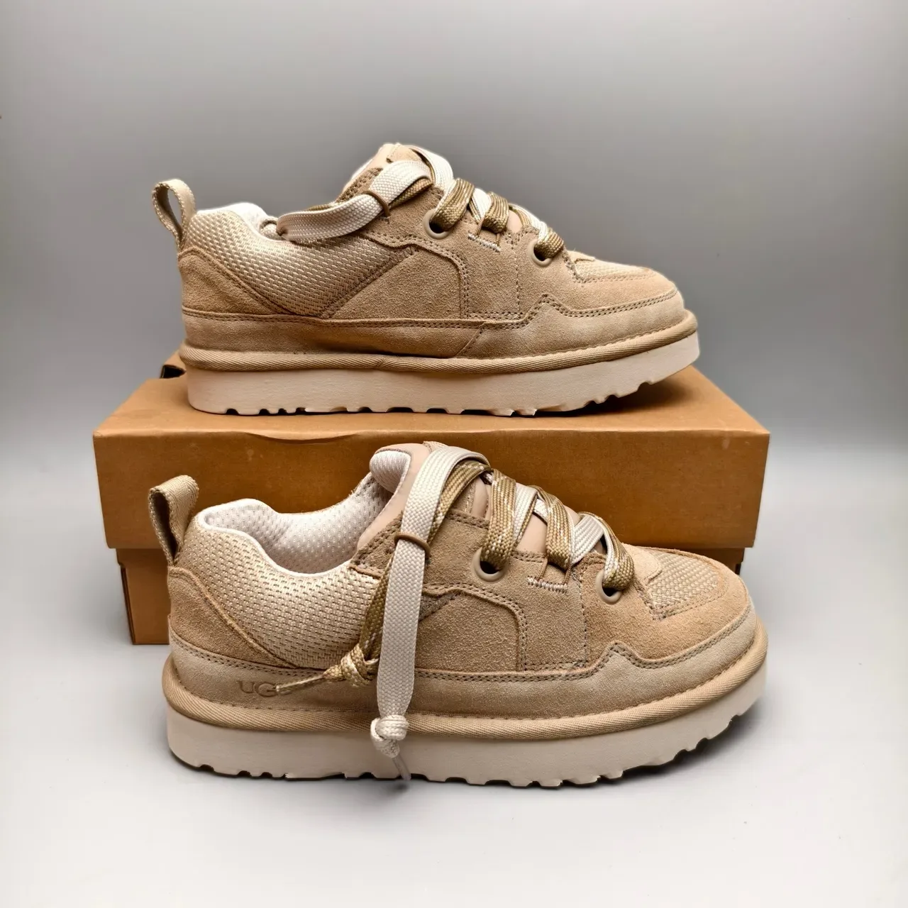 UGG Tasman بيج سولا منصة سميكة أعلى مختلط من الجلد المخملي والشبكة سنيكرز لايف ستايل 5