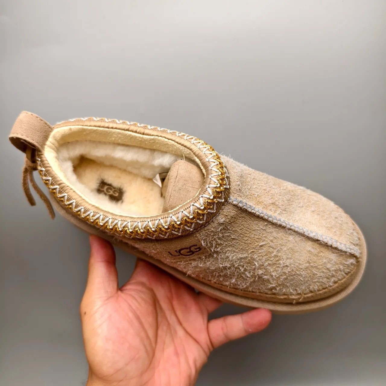 UGG Tasman Beige Doré Shearling Haut Bordure Tressée Chaussures Casual 3