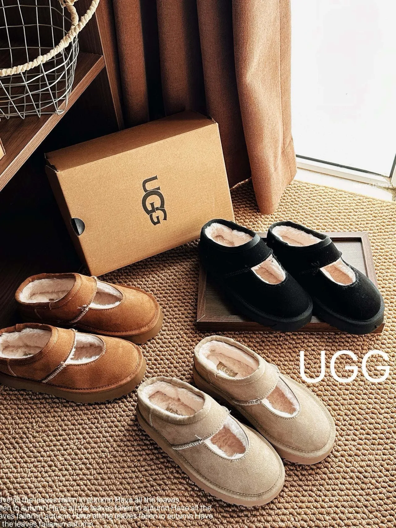 UGG Tasman Preto Bege Suede Upper Shearling-Lined Mary Jane Sapatos 6