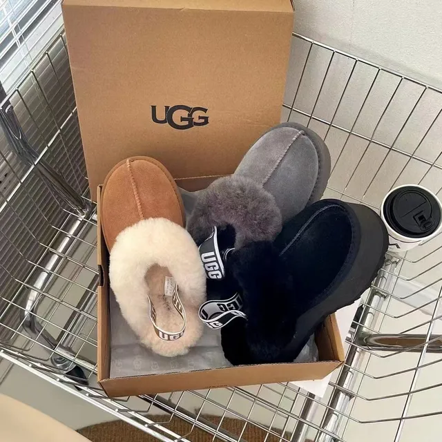 UGG Tasman Black Shearling Platform Slippers 2