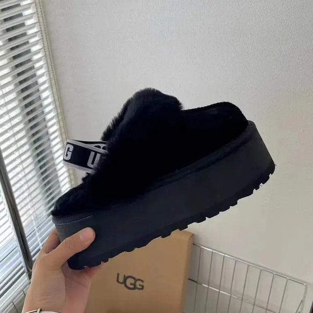 UGG Tasman Black Shearling Platform Slippers 5