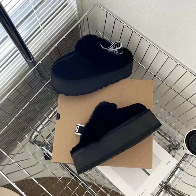 UGG Tasman Black Shearling Platform Slippers 9