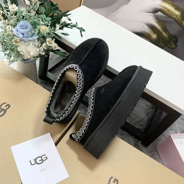 UGG Tasman Black Suede Platform Loafers 6