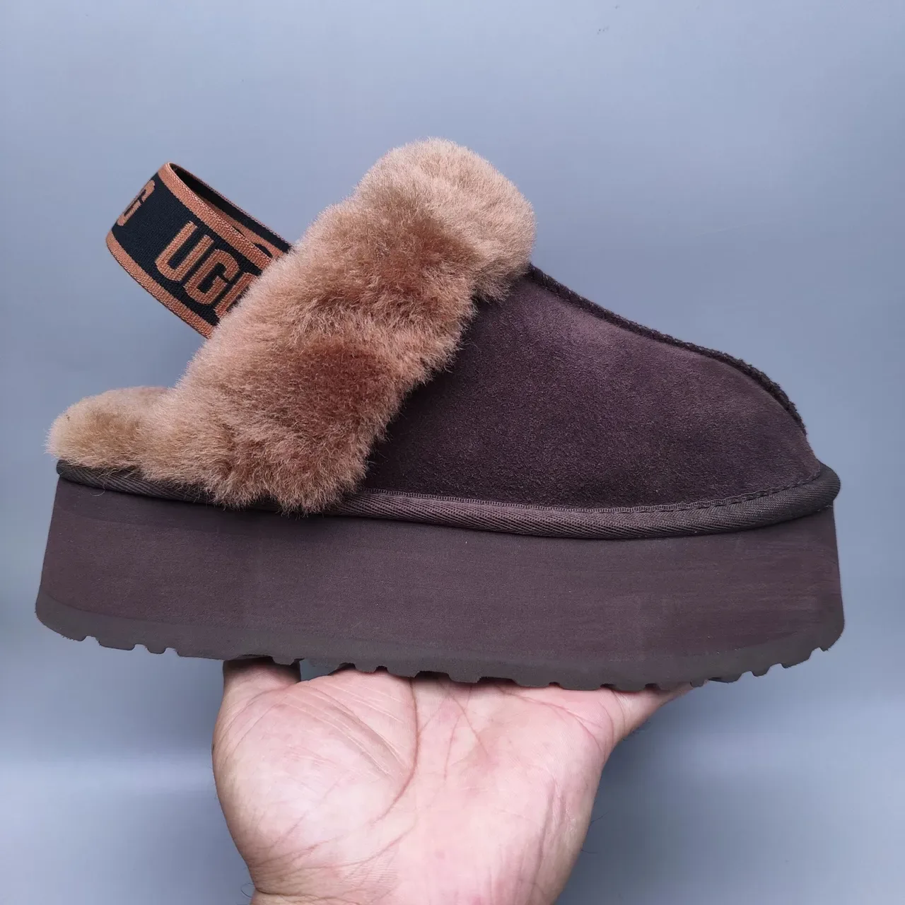 UGG Tasman Brown Beige Platform Sole Shearling-Trimmed Casual Shoes 5