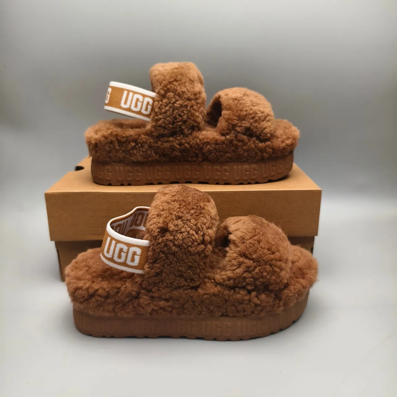 UGG Tasman Chestnut Brown Shearling Platform Slippers 5