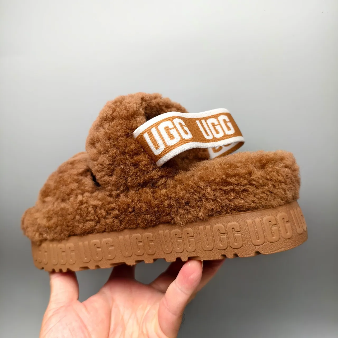UGG Tasman Chestnut Brown Shearling Platform Slippers 7