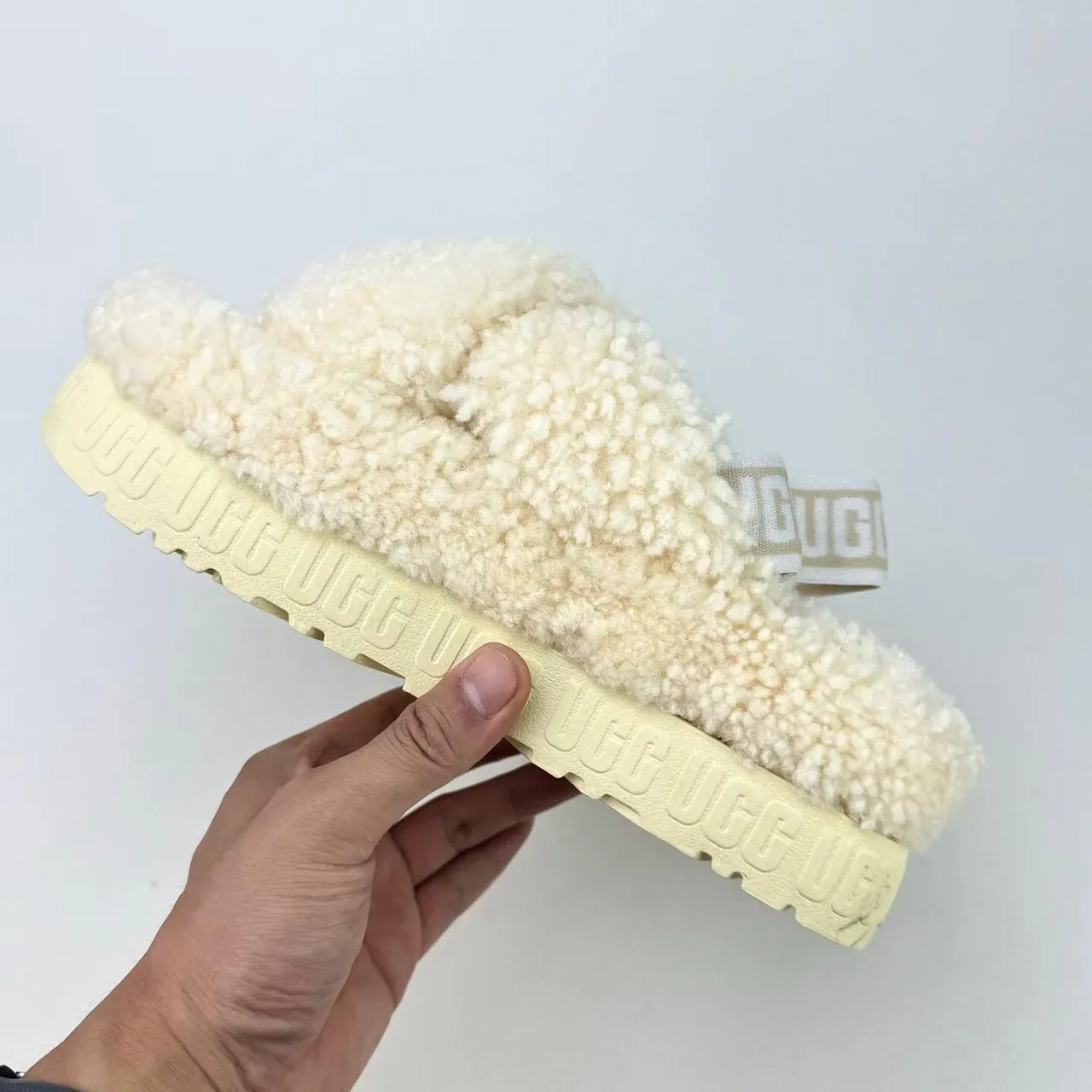 UGG Tasman Cream Shearling Cross-Strap Slippers 4
