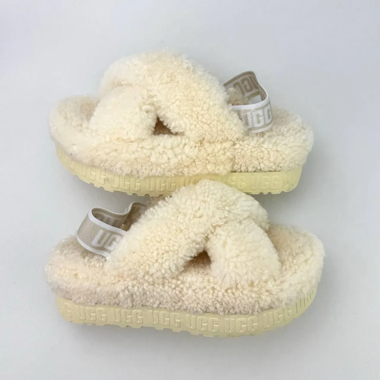 UGG Tasman Cream Shearling Cross-Strap Slippers 6