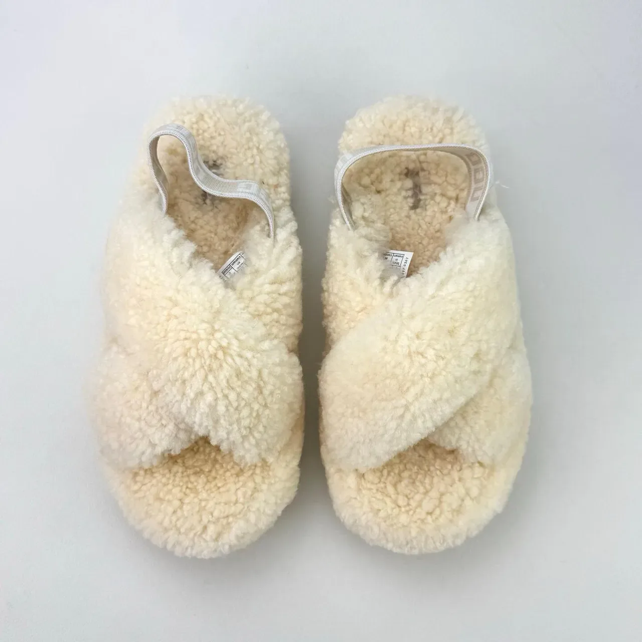 UGG Tasman Cream Shearling Cross-Strap Slippers 8