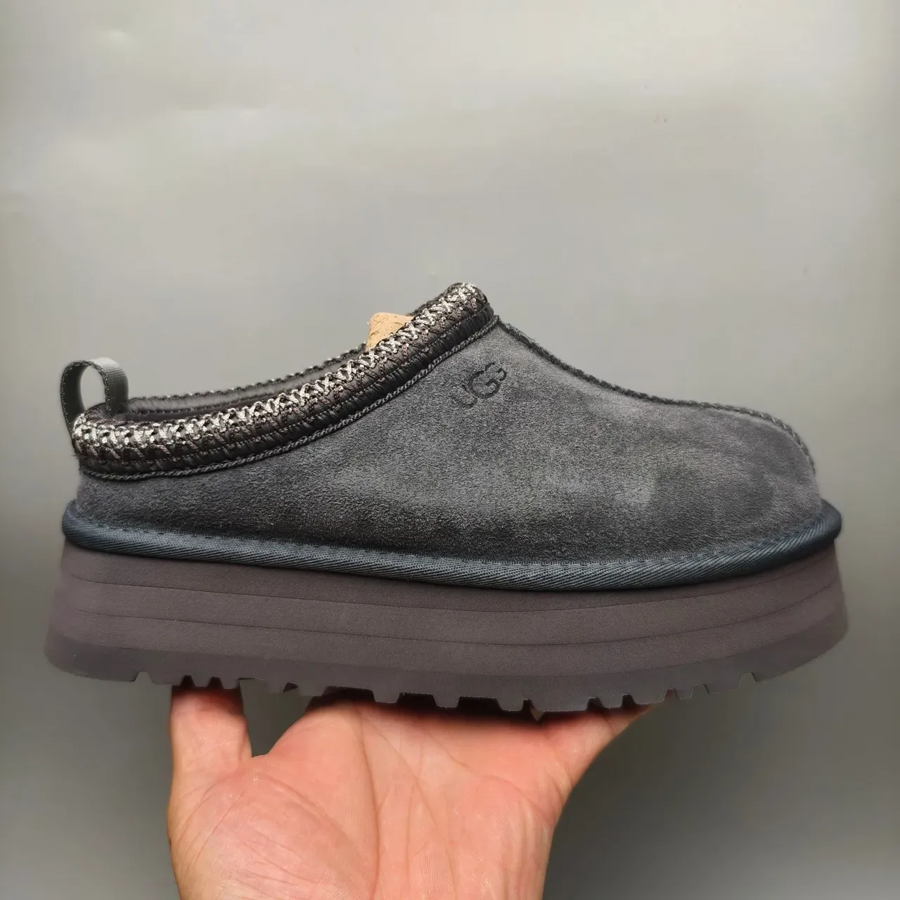 UGG Tasman Gray Black Suede Upper Braided Trim Collar Casual Shoes 2