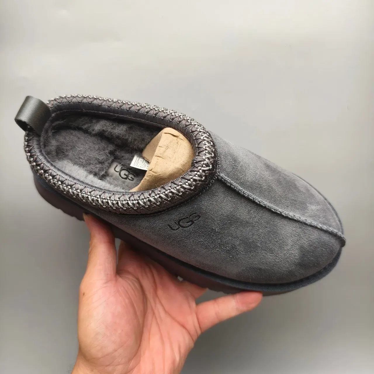 UGG Tasman Gray Black Suede Upper Braided Trim Collar Casual Shoes 3