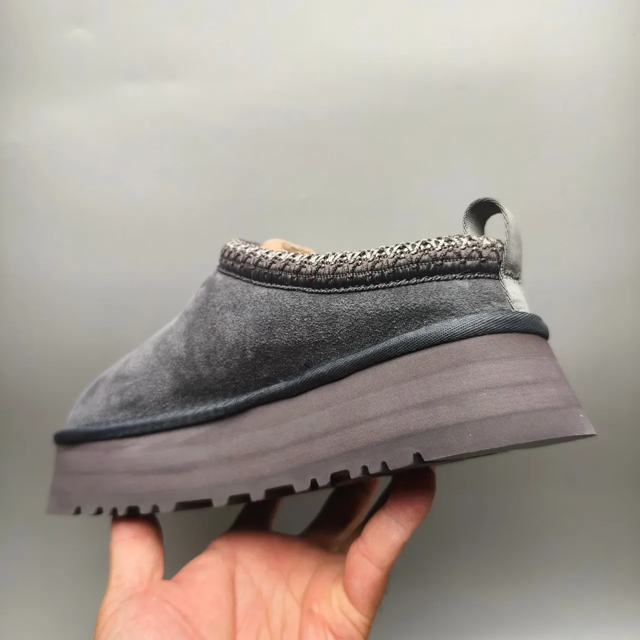 UGG Tasman Gray Black Suede Upper Braided Trim Collar Casual Shoes 4