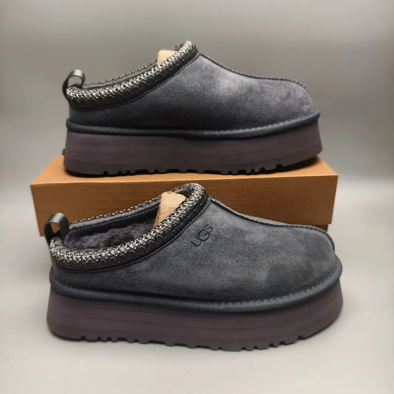 UGG Tasman Gray Black Suede Upper Braided Trim Collar Casual Shoes 5