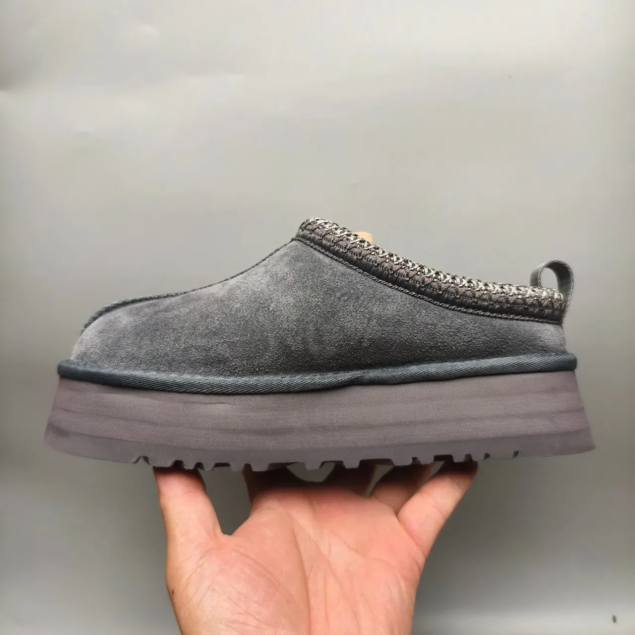 UGG Tasman Gray Black Suede Upper Braided Trim Collar Casual Shoes 7