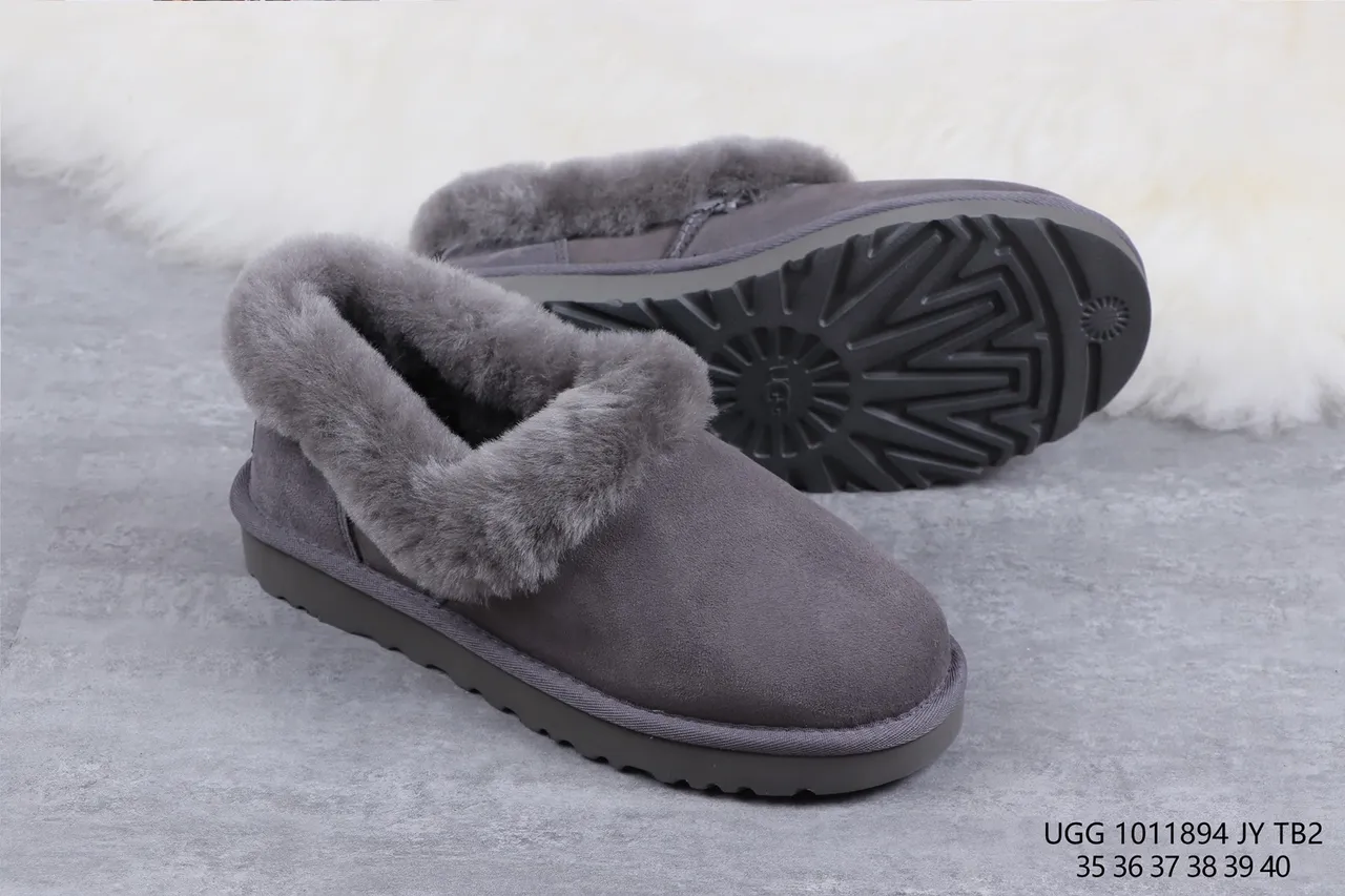 UGG Tasman Gray Suede Upper Plush Shearling Lining Casual Shoes 10