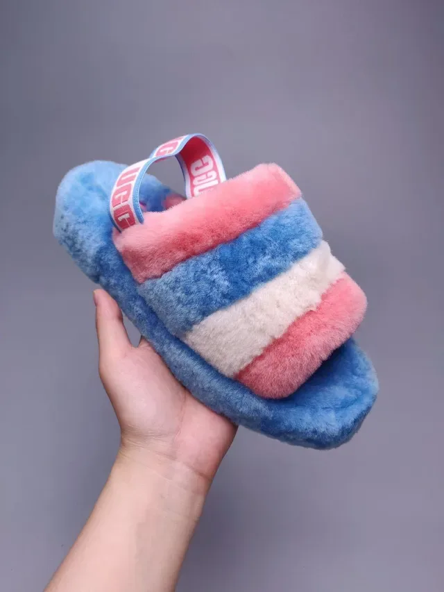 UGG Tasman Multicolor Striped Fluffy Slippers 1
