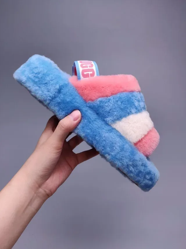 UGG Tasman Multicolor Striped Fluffy Slippers 9