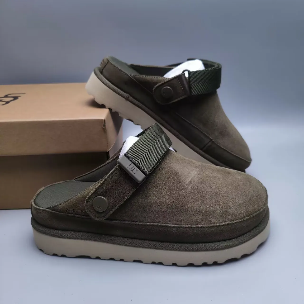 UGG Tasman Olive Suede Platform Slipper 5