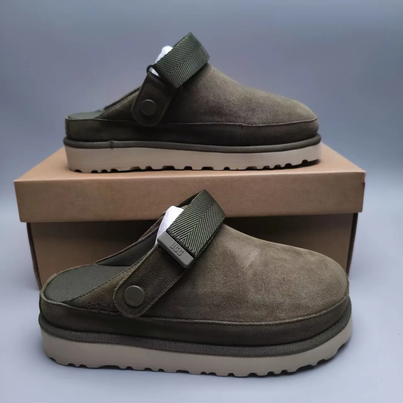 UGG Tasman Olive Suede Platform Slipper 6